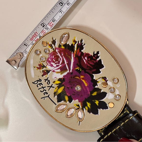 Betsey Johnson Vintage Y2K Western Black Leather Oversized Floral Belt med 31-35 main image 10